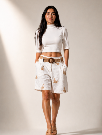 Short embroid with belt - Short